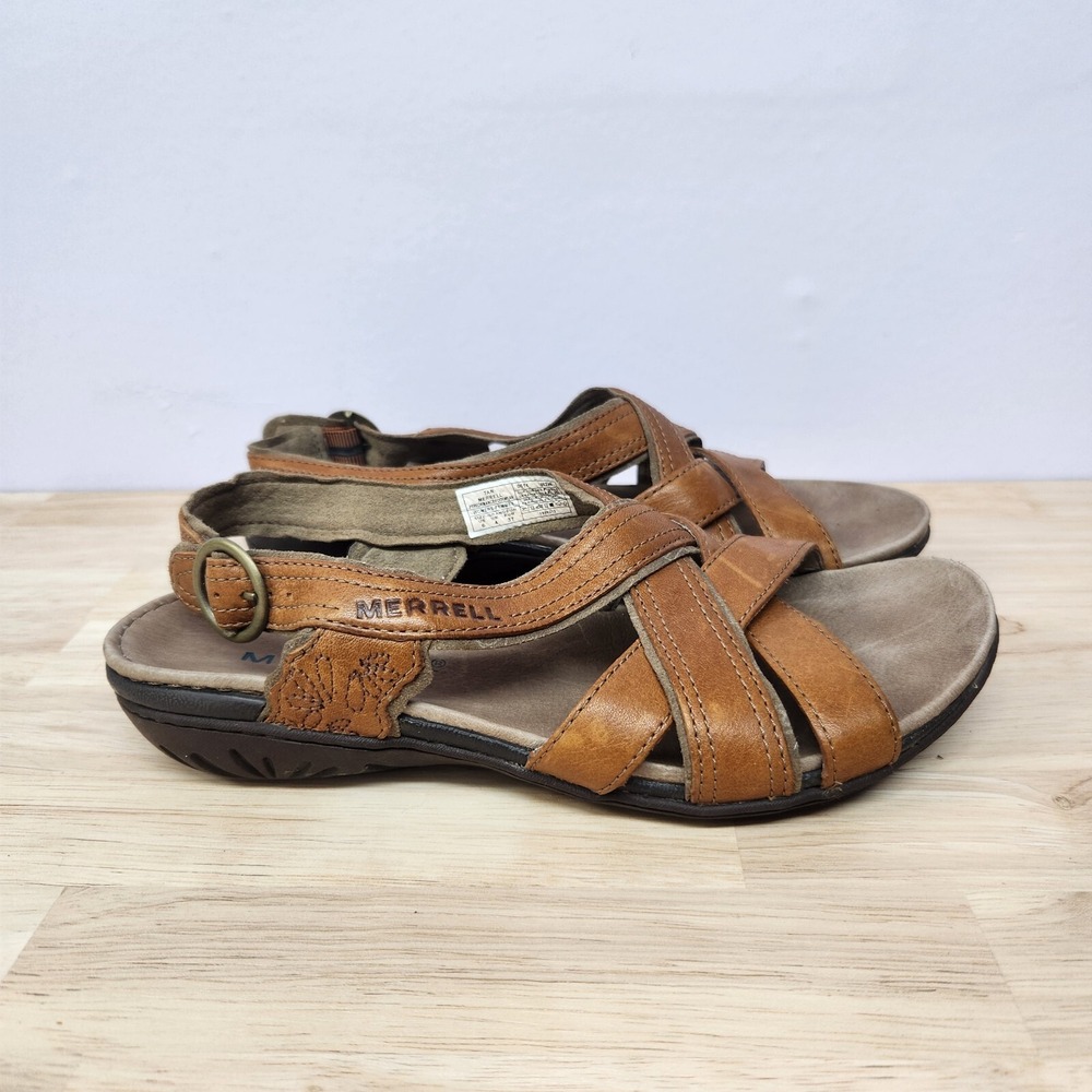 Merrell Bassoon Leather Sandals Womens Size 6 Strappy Slingback Brown J46248